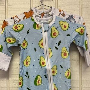 Bamboo Sleepers zip NEW bundle SnuggleBug Baby Onesie Avacado cat print 12-18